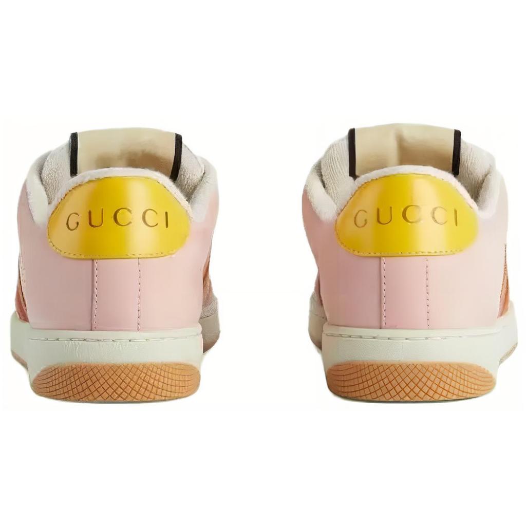 GUCCI Screener Lace Up Low top Stylish Skateboarding Shoes Women's Pink Yellow Brown 708295 0YIA0 6960