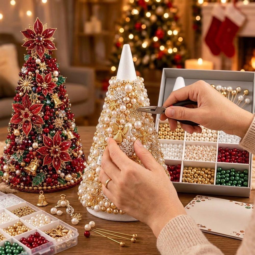 Colorful Beads Christmas Beading Craft Kit Educational Beaded Tabletop Xmas Tree  Home Hand-make