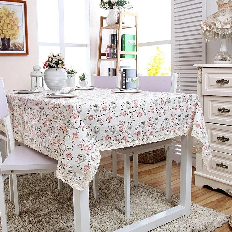 Деревенская Цветочная Птичья Клетка Льняная Кружевная Кружевная Скатерть Чайная Скатерть Обеденная Скатерть 90x90cm