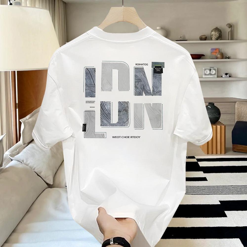 American Trendy Brand High-End Pure Cotton Men'S Printed Short-Sleeved T-Shirt Trendy Casual Round Neck T-Shirt Men'S