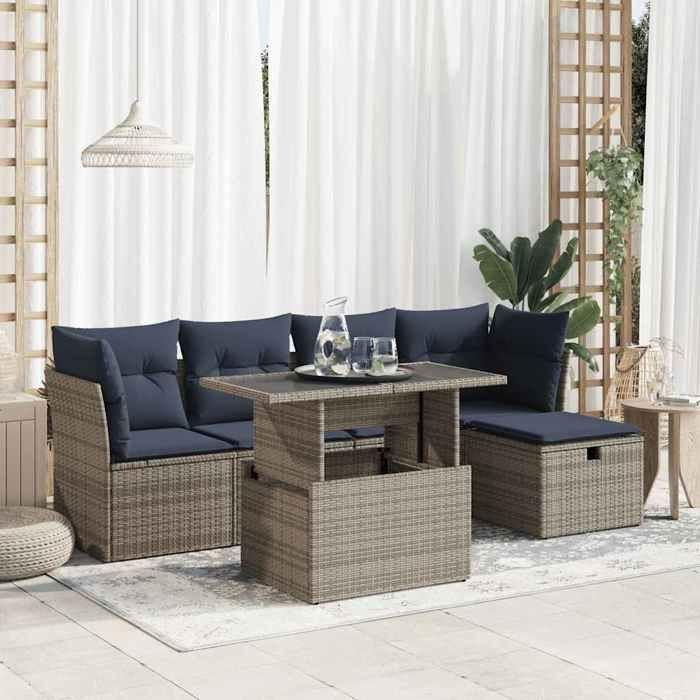 VidaXL Salon de jardin avec coussins 6 pcs gris résine tressée acacia 3327771