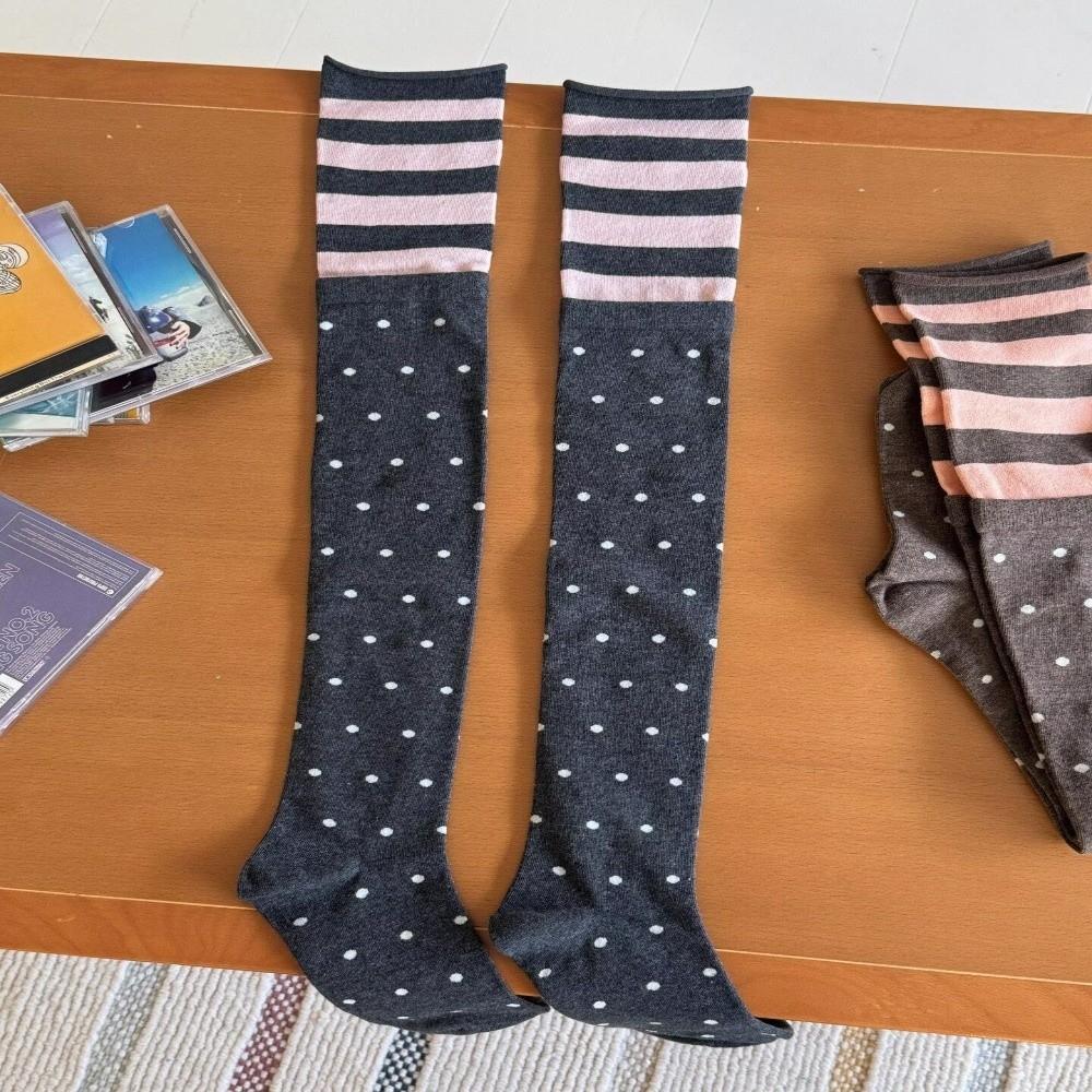 Polka Dot Tone High Socks Ins Style Long Stocking Fashion Girl Slouch Socks Autumn