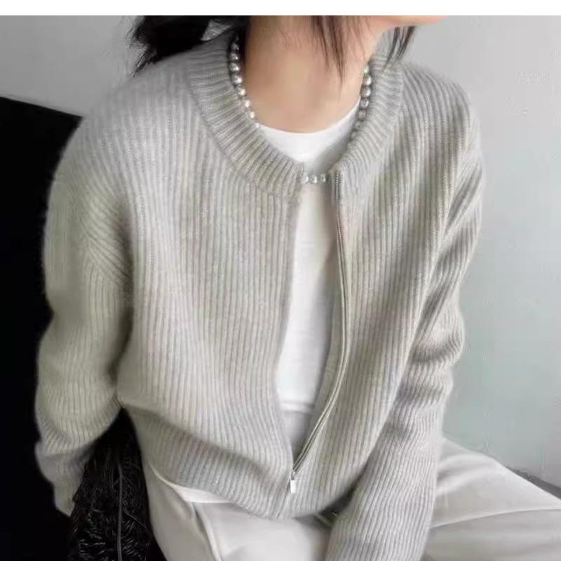 Wool Zip-Up Cardigan: Heavyweight, Long Sleeve, Slimming Outerwear, Lazy Style