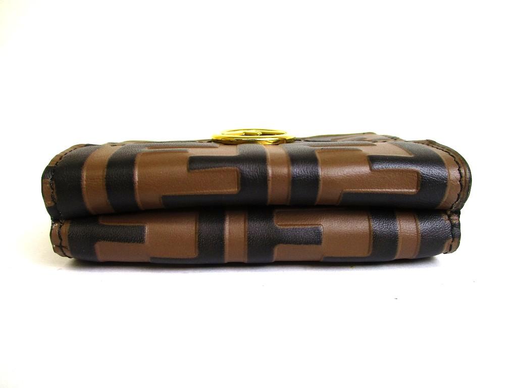 Authentische FENDI F IS FENDI FF Braun Leder Gold H/W Micro Dreifach-Geldbörse #b151 Vom Verkäufer überholt