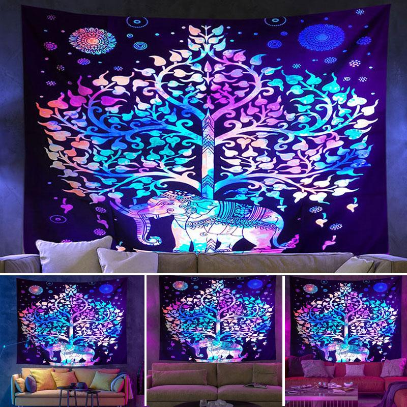 UV Fluorescent Bohemian Elephants Tapestry Print Wall Hanging Art Home Decor