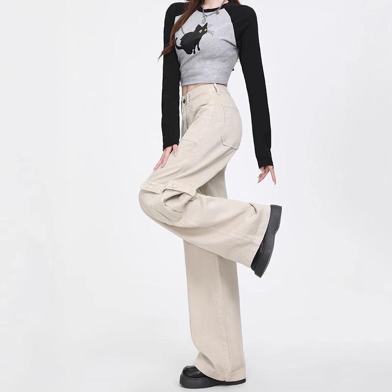 Pantalon cargo taille haute pour femme 2025 - Style ample drapé à jambes larges printemps/automne
