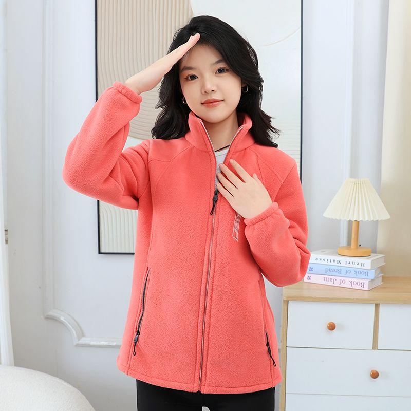 Autumn and Winter Polar Fleece Jacket Women's Casual Stand-up Collar Fleece Thickened Cardigan Sports Outdoor Warm Sweater