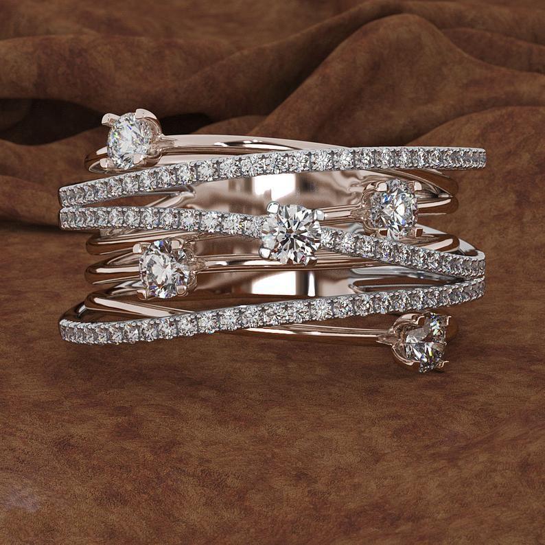 Sparkling Diamond Micro-Inlaid Zircon Ring Creative Women'S Cross-Color Separation Ring