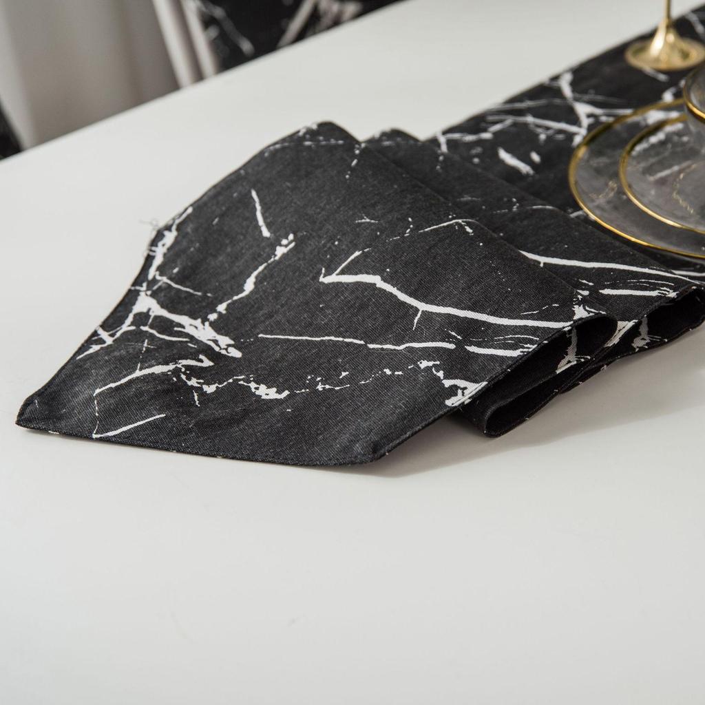 Nordic Black and White Marble Table Runner - Long Fabric Strip for TV Cabinet and Coffee Table Cover