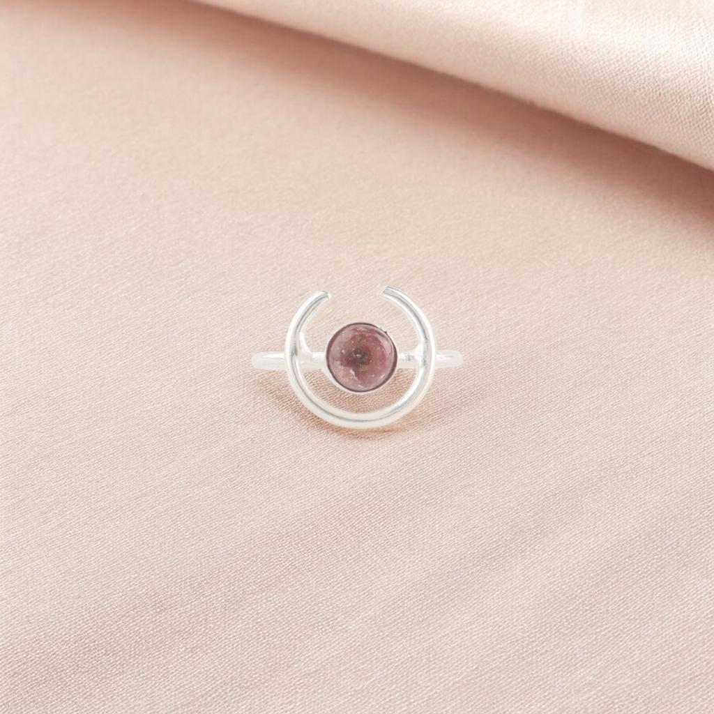 Natural Black Rhodonite Gemstone Ring 925 Fine Silver Handmade Jewelry Boho Ring RR-54-33