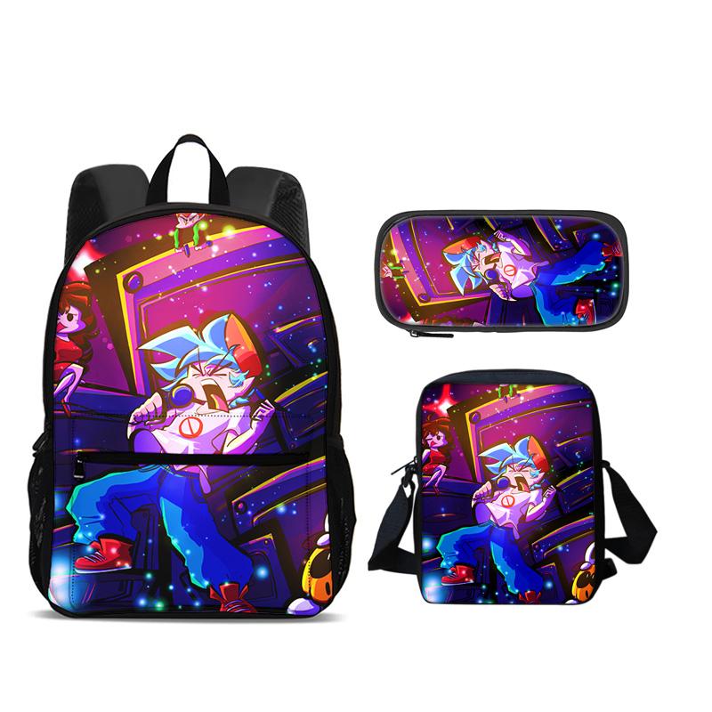 Friday Night Funkin Backpack Pen Bag Shoulder Bag 3pcs Set Versatile Large Capacity Boy and Girl School Birthday Best Gift