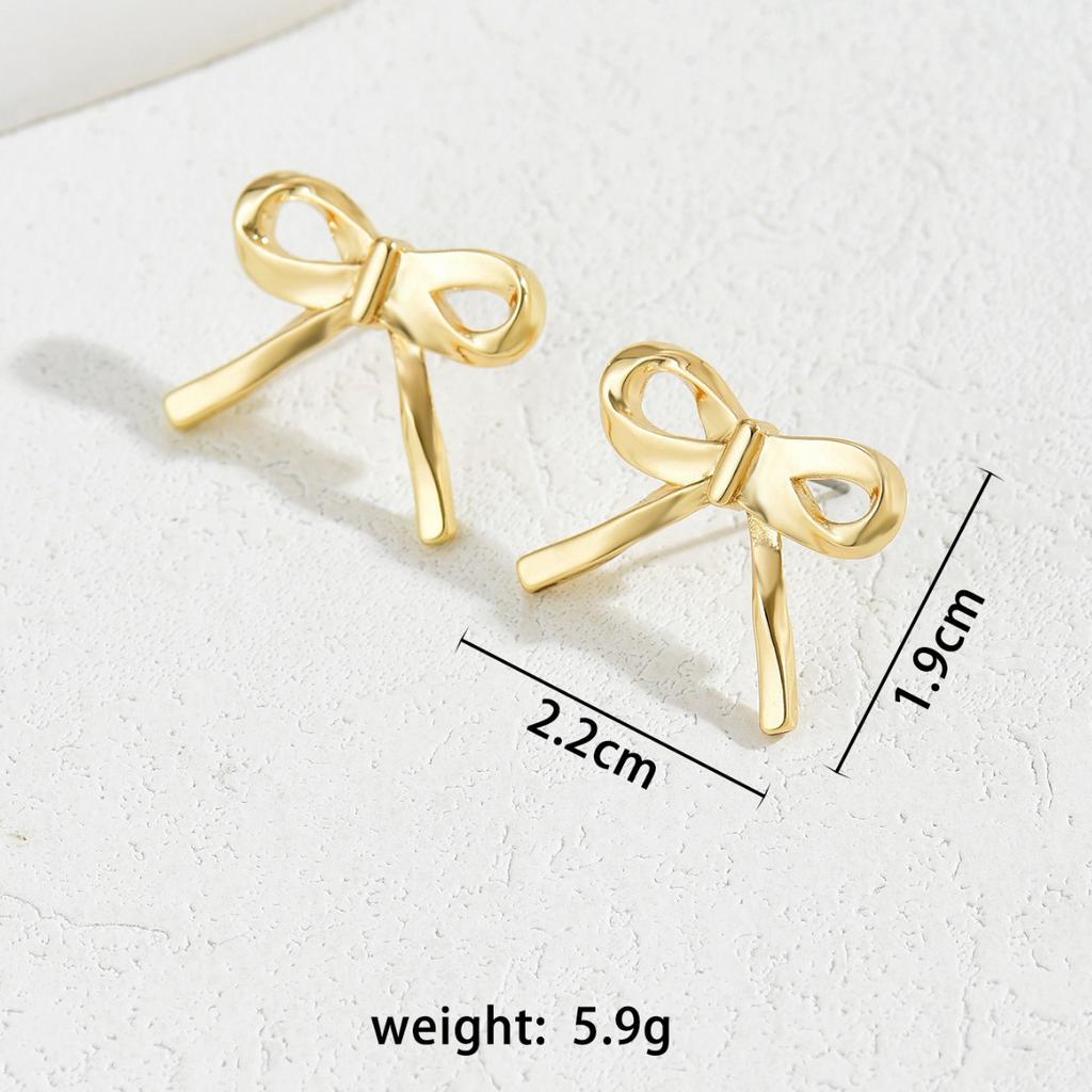 Factory Fashion Niche Design Sense Bow Metal Stud Earrings Women's Simple Fashion Versatile Personality Earrings Earrings