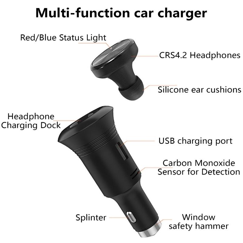 QC3.0 Fast Charging Car Charger Adapters Double USB Port with Carbon Monoxide Detection & Window Broken Function
