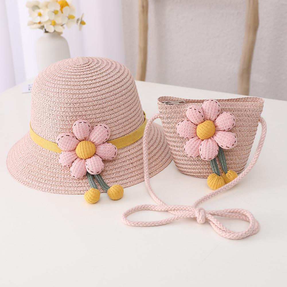 Girls Summer Straw Hat Bag Children Breathable Sunscreen Hat Straw Coin Purse For Outdoor