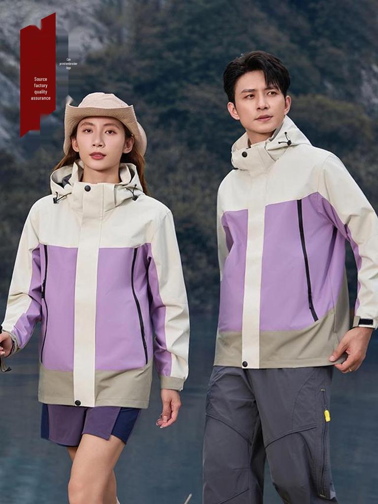 Windproof Waterproof Embroidered Logo Jacket for Outdoor Travel, Workwear, and Mountaineering