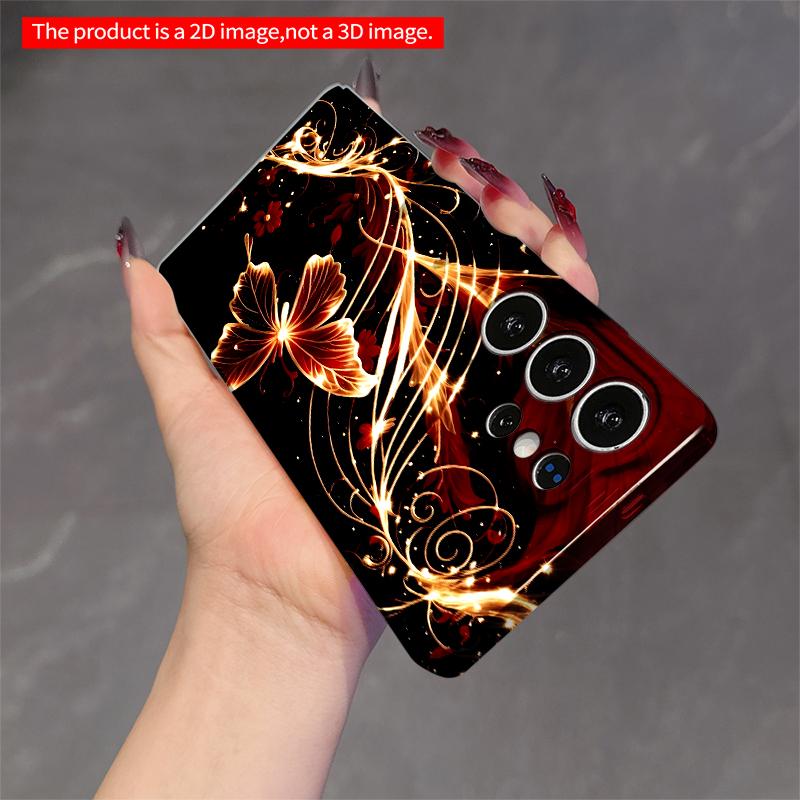 2DFlat Samsung Phone Case Glowing Butterfly & Crimson Feathers Design Applicable To Galaxy S23 S24 S25ULTRA S26 A12 A14 A15 A16 A54 A55