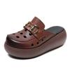 Baotou Half Slippers Women's Summer Fashion Outer Wear 2025 New Hollow Hole Shoes Soft Leather Muffin Thick Sole Heightening Sandals