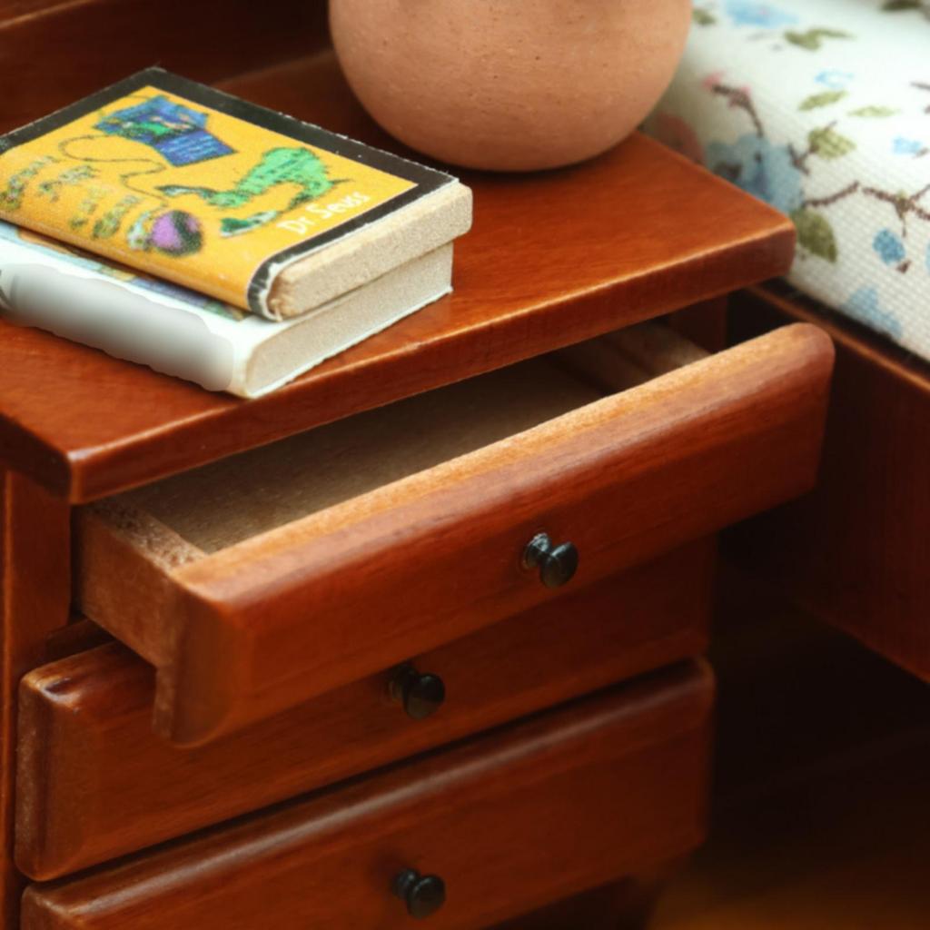 Miniatur-Holz-Nachttischschrank Drei Schubladen Rund Schwarz