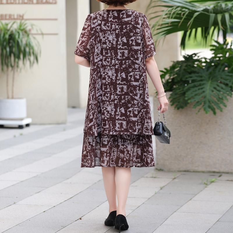 Women's Plus Size Printed Chiffon Dress, Double Layer Lined Loose Summer Maxi Dress (3XL-7XL)