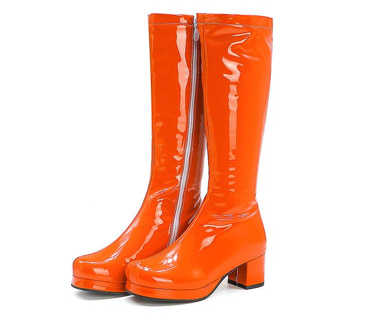 New  Head Patent Leather Boots High Martin Boots Knight Boots Water Platform Thick Middle Heel  Shoes Large Size