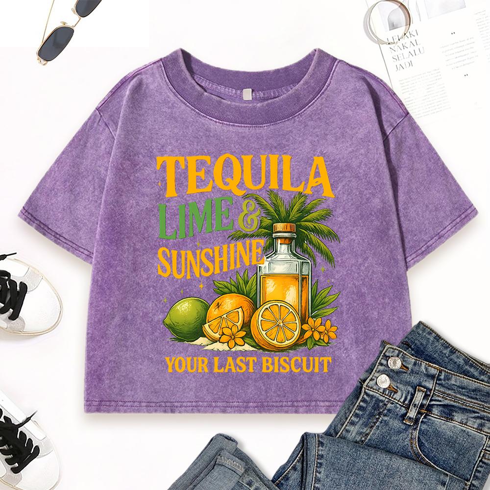 Tequila Lemon Your Last Biscuit Printed Washed T-Shirt Womens Vintage Y2K Short Sleeve Fashion Casual Clothes Top