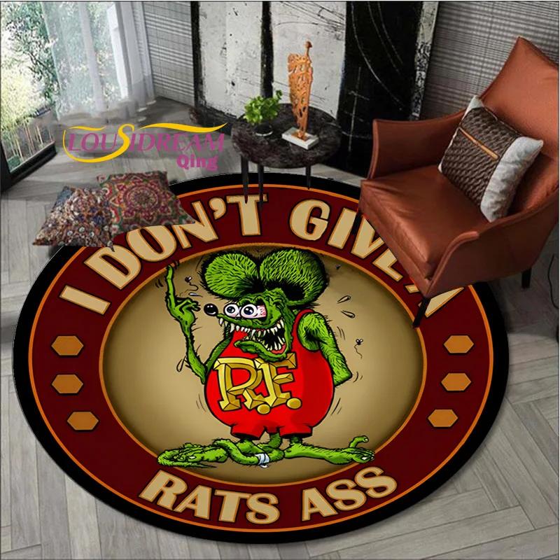 Rat Fink Rug Retro Round  Living Room Decor Mancave  Floor Mats Carpets for Bed  Chair Mat Gifts