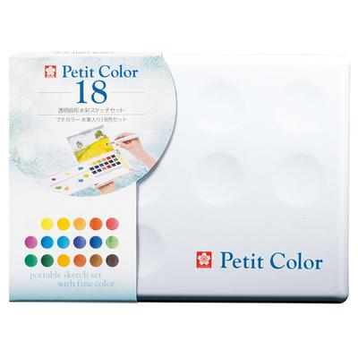 Sakura Petit Color Solid Watercolor 18 Colors with Water Cray-Pas Paints, Brush, NCW-18H