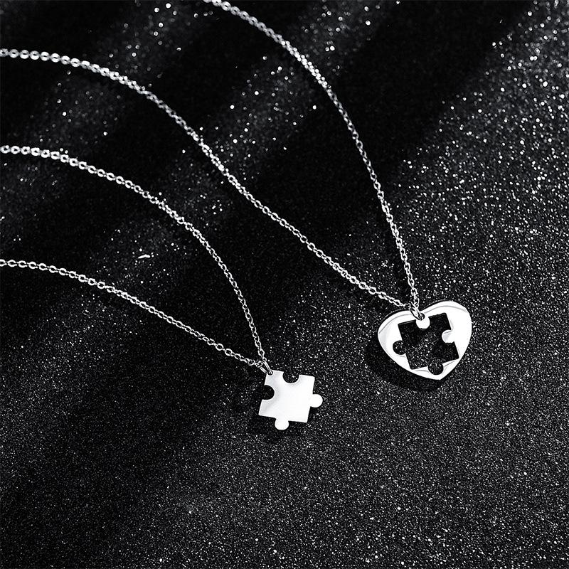 Exquisite Titanium Steel Punk Style Love Building Block Splicing Necklace