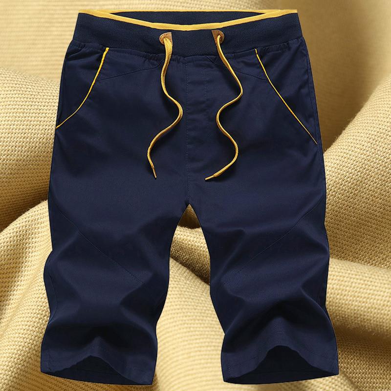 Buy Summer Cotton Casual Shorts Men Solid Elastic Waist Beach Shorts