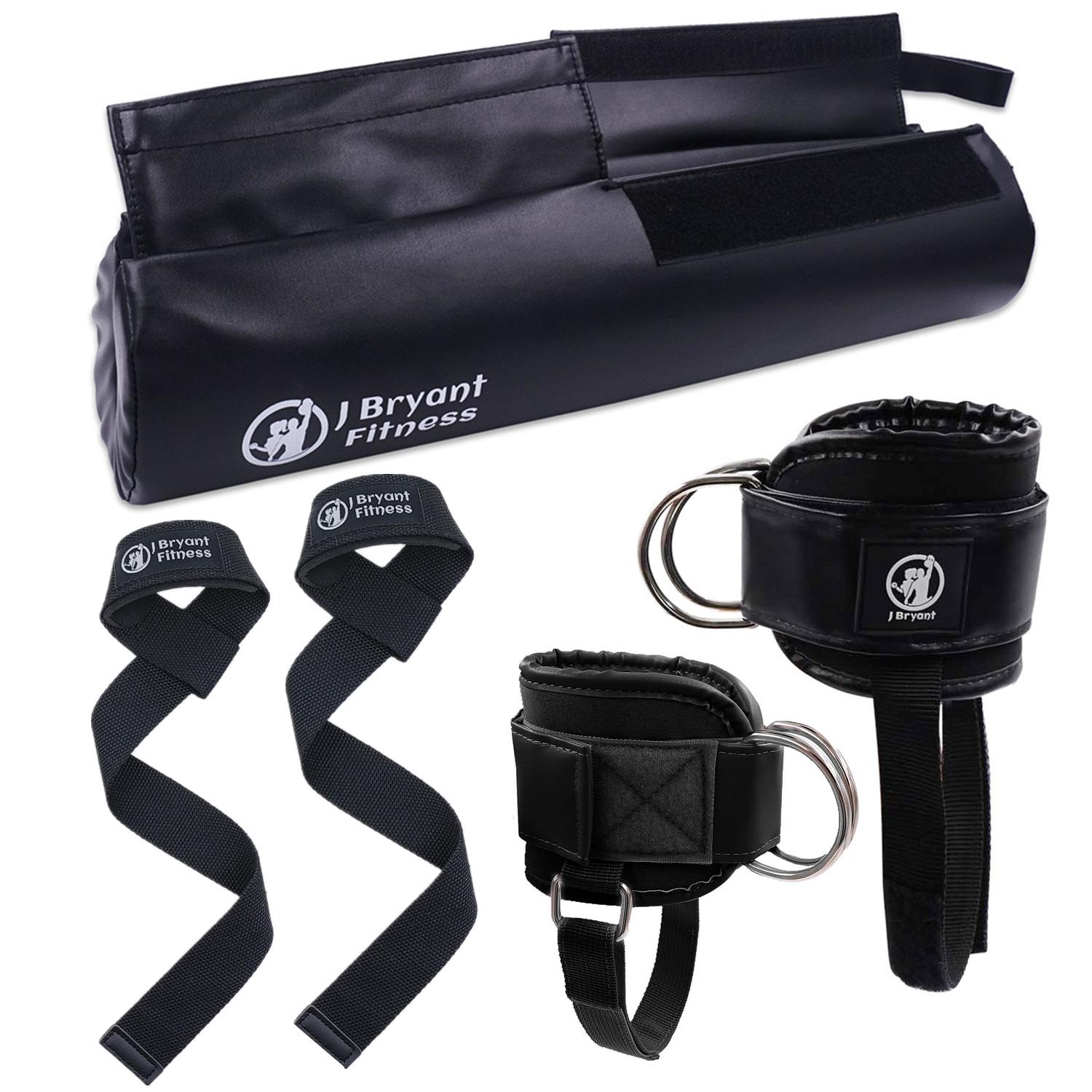 Тяжелая атлетика, тяга бедер, набор подкладок для штанги с ремнями для лодыжек и подъемными ремнями для тросовых тренажеров, приседания, жим лежа чёрный