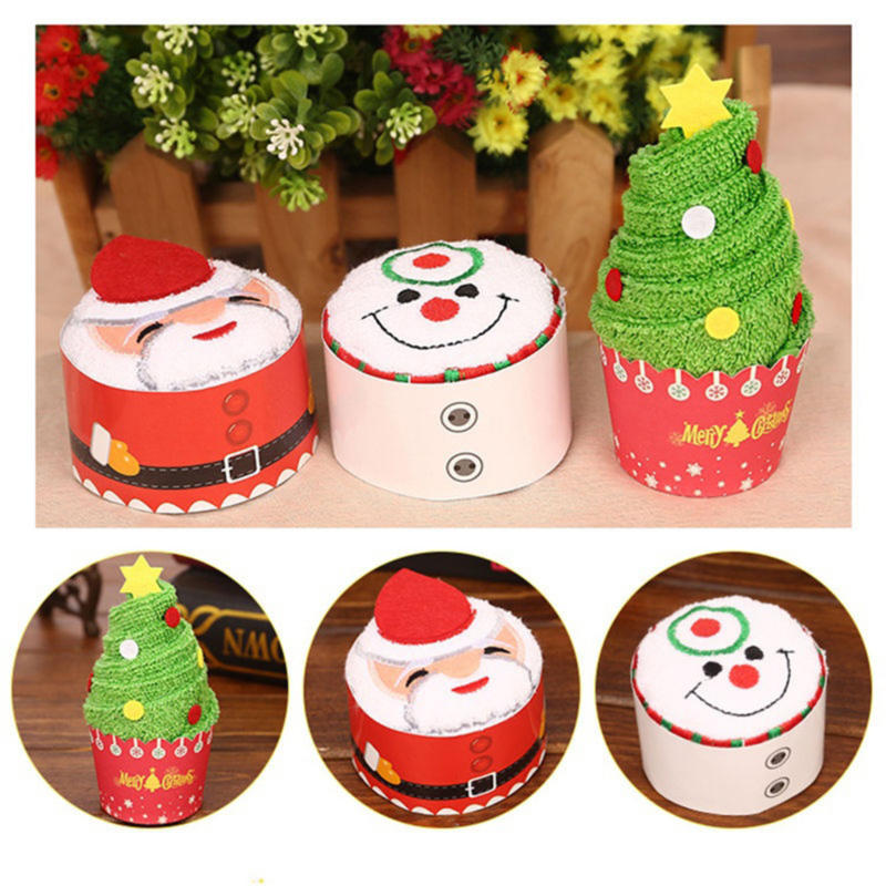 1PC Cute Santa Claus Snowman Christmas Tree Cupcake Towel Baby Shower Washcloths Birthday Party Favors for Guests