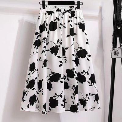 High Waist Floral Print Midi Skirt - Summer 2026, Loose Fit, Elastic Waist, Versatile Style