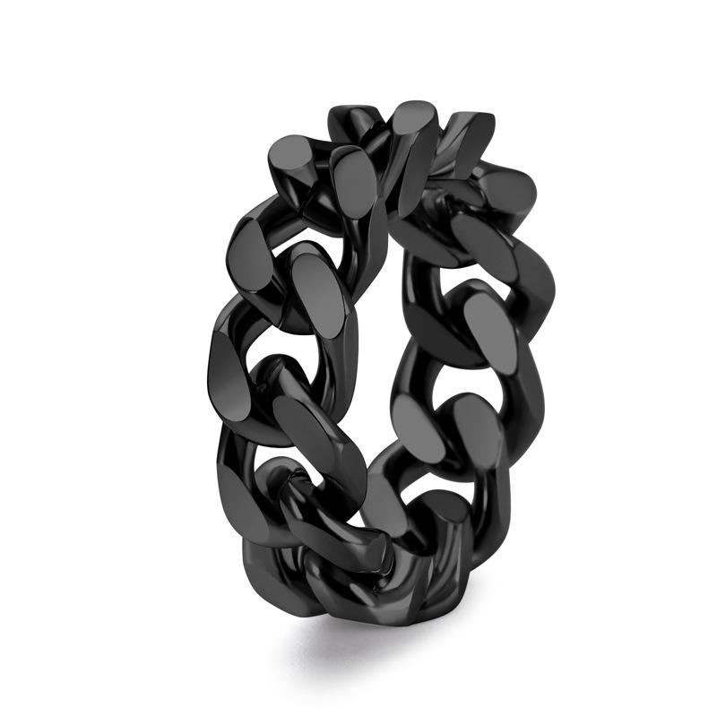 Titanium Steel Cuban Chain Ring Punk Personalized Adjustable Open Ring Minimalist Trendy Men Hipster Jewelry Birthday Holiday Gift