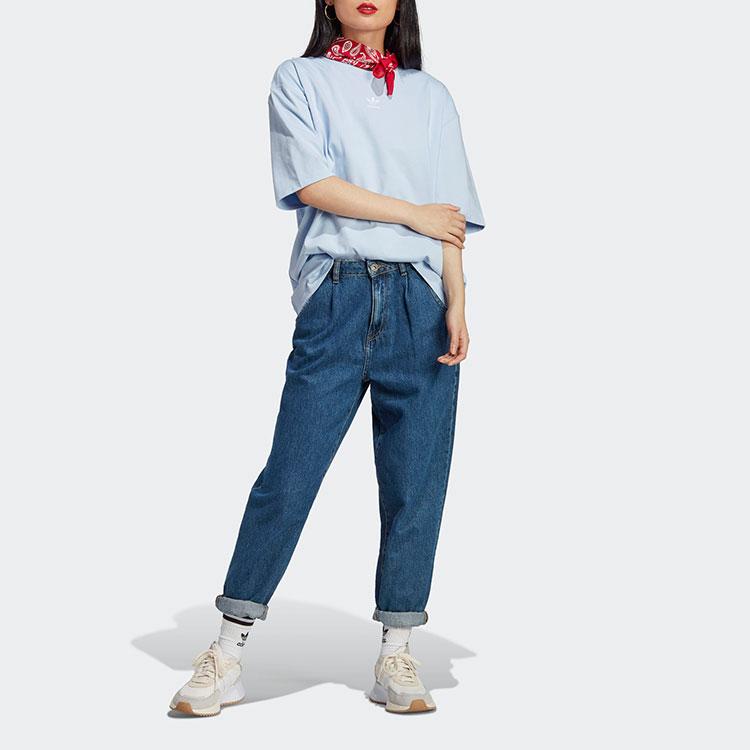 Adidas Logo Letter Print Round Neck Short Sleeve T-Shirt Women T-Shirt Blue IL9624