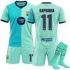 Teens Kids Adults Custome Name Football Kits 2026-27 Barça 2nd Away #11 RAPHINHA Sport Training Jersey Set with Socks