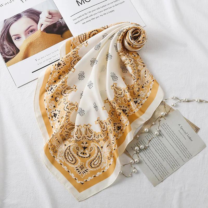 70cm Fashion Paisley Print Kerchief Hair Scarf For Women Silk Satin Headband Hijab Scarfs Female Square Neck Scarves For Ladies