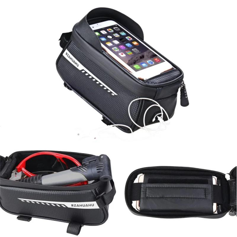 Bicycle Front Beam Bag Front Tube Cycling Bag Bicycle Waterproof Phone Case Holder Touchscreen Waterproof Saddle Bag Accessories