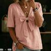 Women New Summer Fashion Loose Casual V-neck Tie Bow Blouse