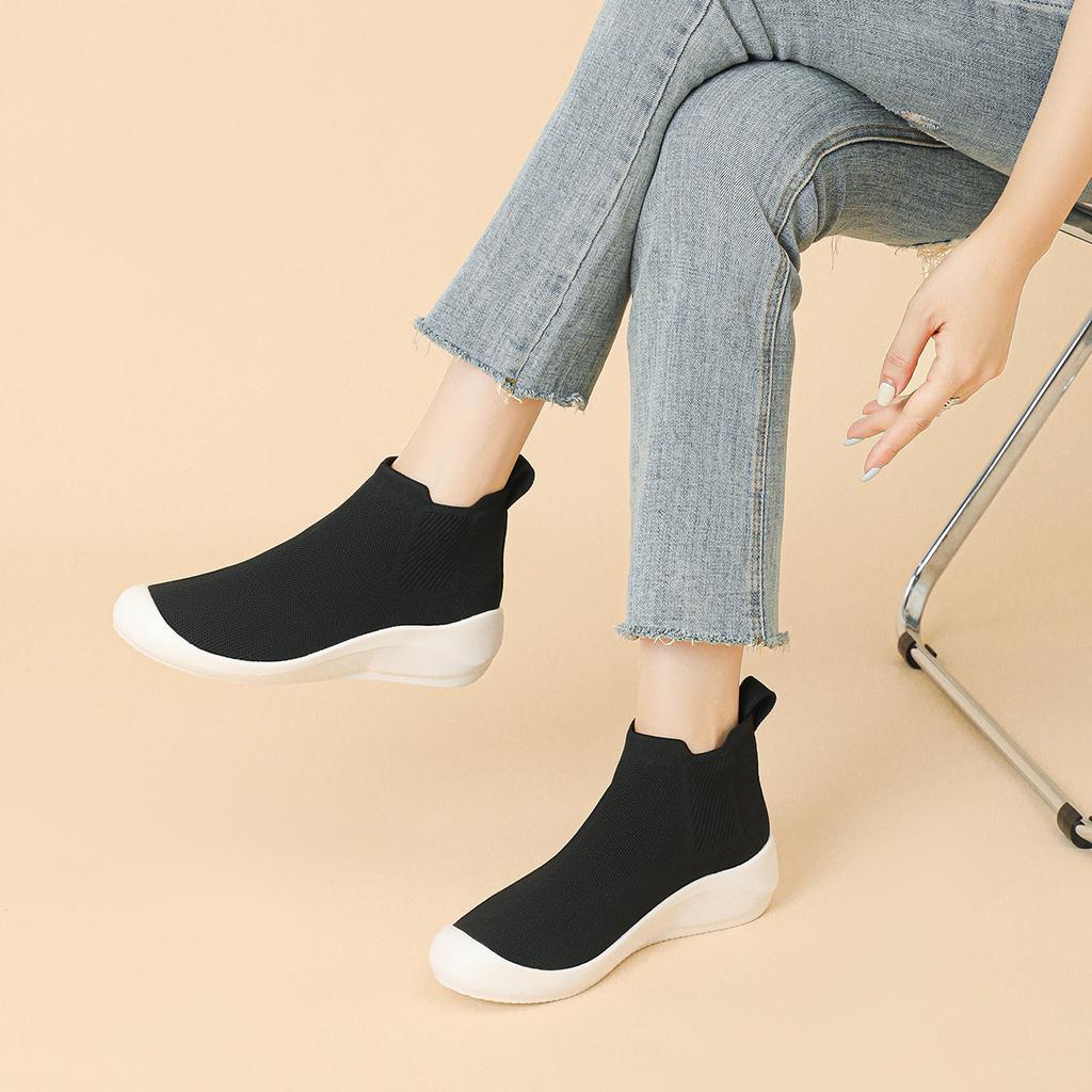 Bottines Chelsea Tricotées Ultra Légères Printemps pour Femmes Été Décontractées à Semelle Épaisse Tricotées Élastiques Chaussures de Sport 35-40