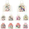 1Pcs Kitchen Apron Cartoon Unicorn Music Printed Cotton Linen Aprons for Women Men Cooking Accessories Delantal Cocina Mujer