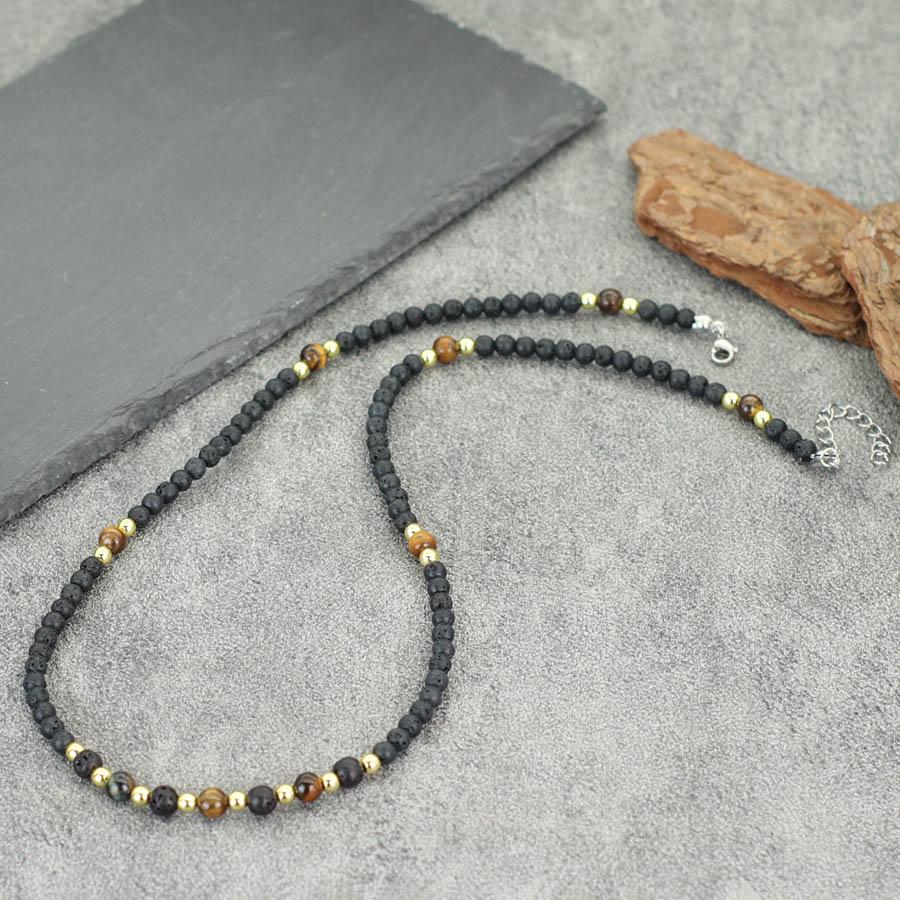 

Noter Stylish Handmade 4mm Beads Necklace For Men Tiger Eyes Lava Obsidian Stone Healing Neck Jewelry Versatile Accessories 50cm лавовый