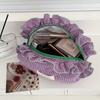 Portable Vintage Gingham Cosmetic Makeup Bag Organizer Large Capacity Cosmetic Pouch Ruffled Edges Sweet Lace Clutch Daily Use