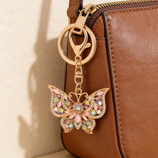Rhinestone Butterfly Keychain Sparkly Butterfly Charm with Keyring Elegant Enamel Butterfly Keychain Gift for Women Girls