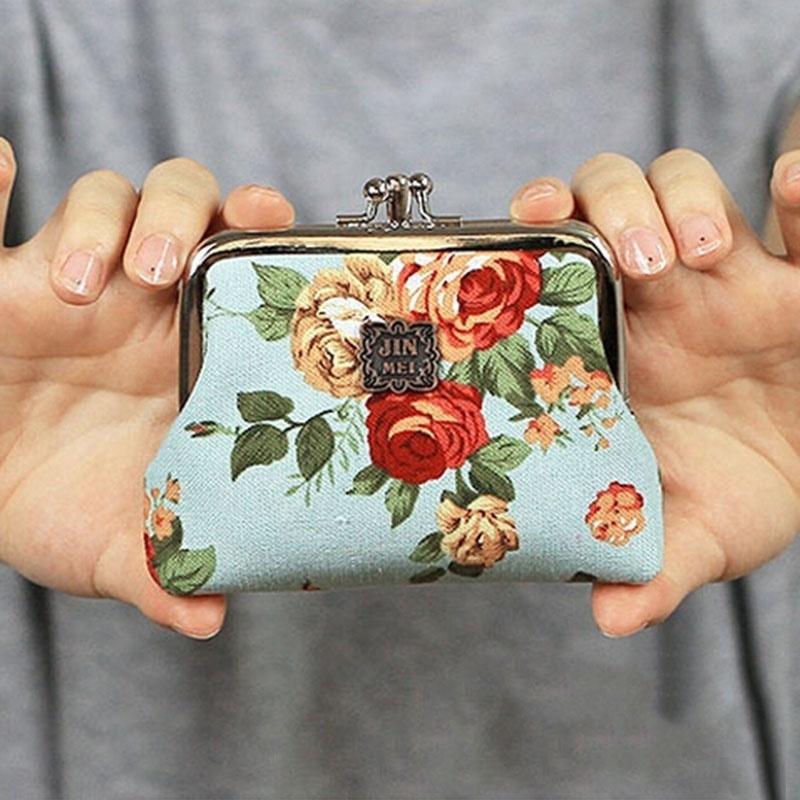 New Women Mini Clutch Flower Wallet Hasp Canvas Purse Cute Coin Holder Case Bag
