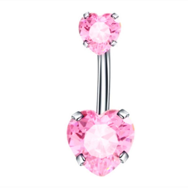 

1PCS Pink Crown Belly Button Rings Zircon Stainless Steel Heart Navel Piercing Barbell Crystal Cute Belly Rings For Women Girls
