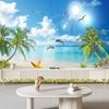 Strandlandschaft Wandbild Blauer Himmel Weiße Wolken Möwe Delfin Wandbild Kokospalme Tapete Wohnzimmer Schlafzimmer Heimdeko