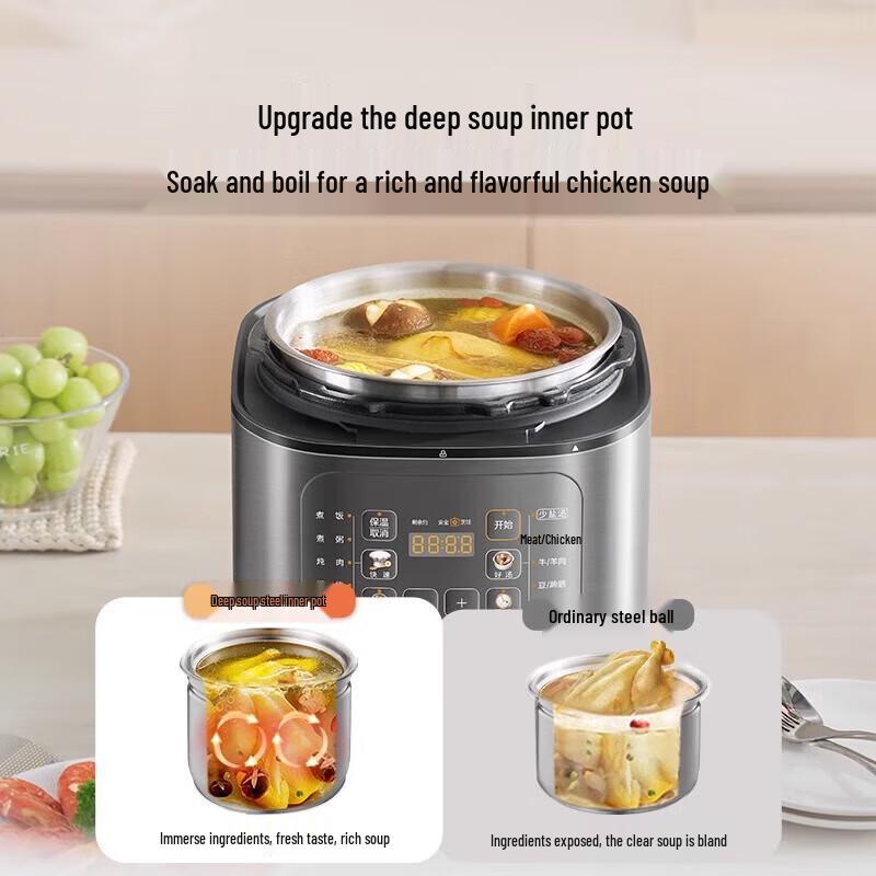 Midea 5L Stainless Steel Electric Pressure Cooker with Dual Pots