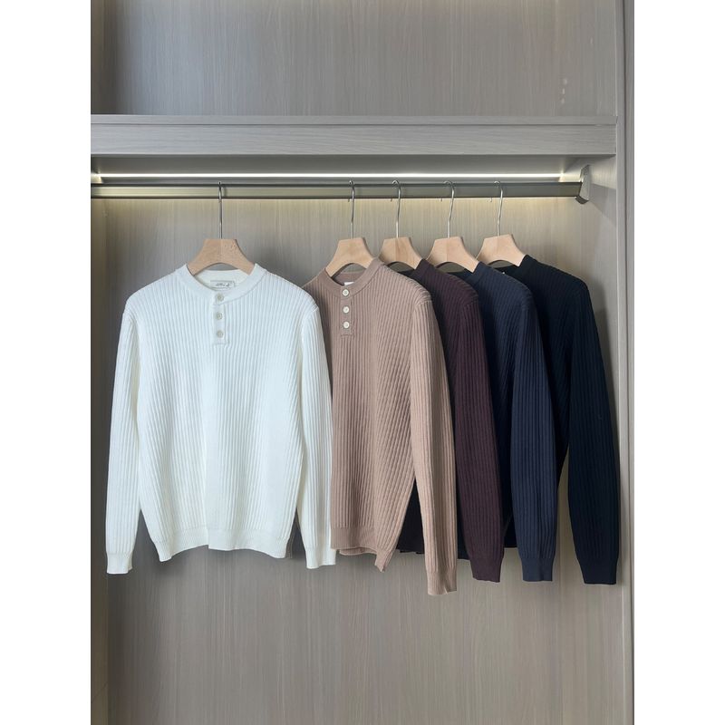 High-End Henry Collar Sweater for Men, Skin-Friendly and Delicate, Autumn and Winter Stretchy Casual Round Neck Knit Base Shirt