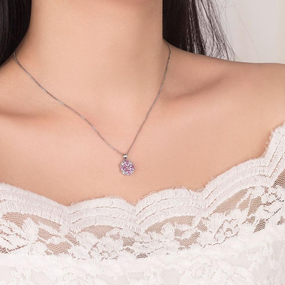 925 Silver Fashion Temperament Zircon Lucky Heart Pink Diamond Zircon Necklace