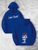 Graffiti Lovesick Letter Front Print Flame Heart Skull Back Graphic Men Hip Hop Sports Hoodie Loose Oversized Streetwear Kangaroo Pocket Sweatshirt